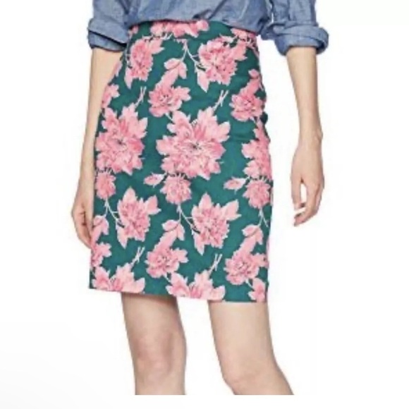 Jcrew Pencil Skirt Green Pink Floral